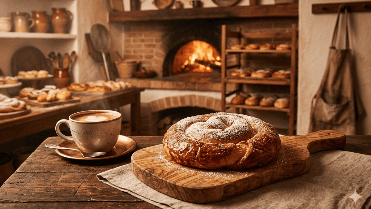 mallorcan food ensaimada — traditional mallorcan spiral pastry close up